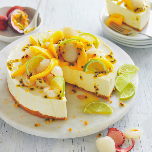 LIME CHEESECAKE WITH TROPICAL SUMMER FRUITS