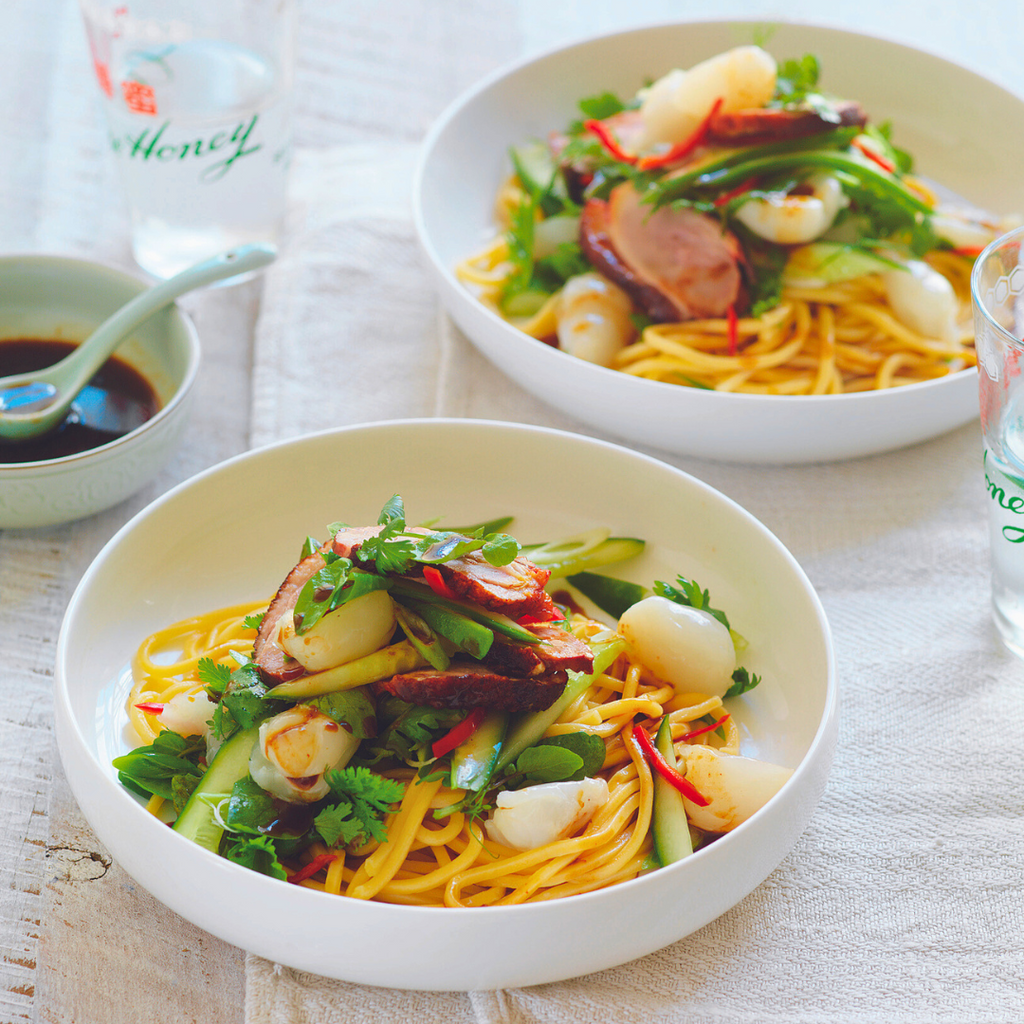 HOI SIN, LYCHEE, CUCUMBER & DUCK NOODLE SALAD