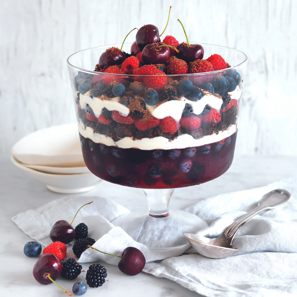 Berry, Cherry Chocolate Trifle Recipe Image