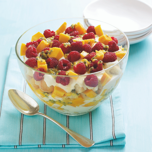 RASPBERRY, MANGO AND PASSIONFRUIT TRIFLE