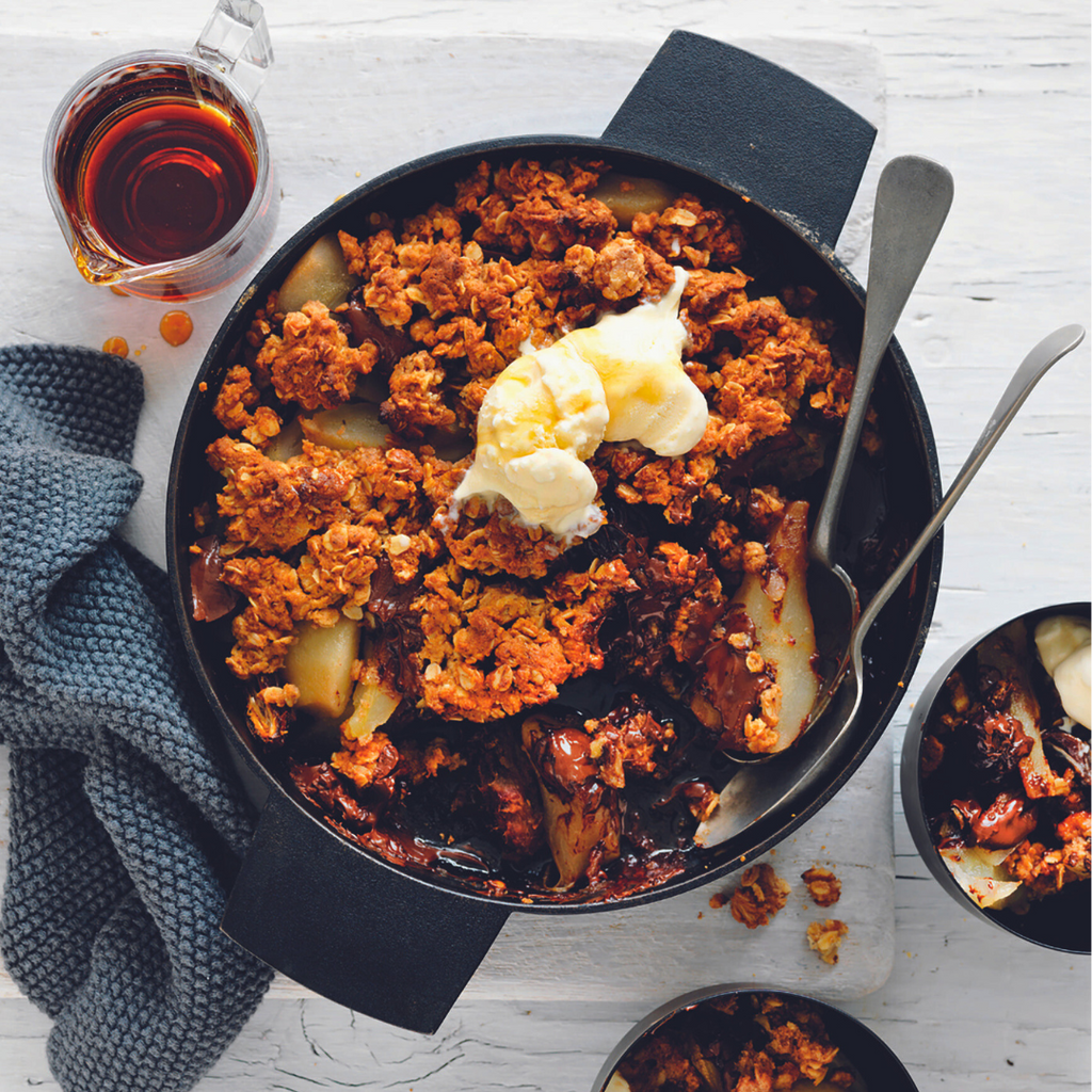 PEAR, DATE & DARK CHOCOLATE CRUMBLE